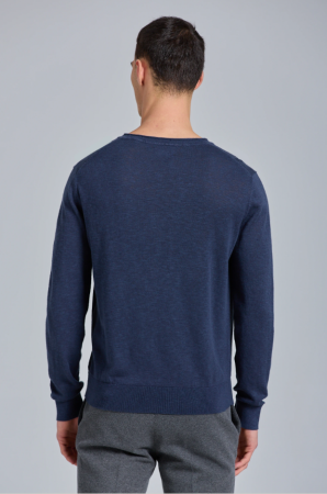 Linen Pullover Crew Neck deep ocean 8050141