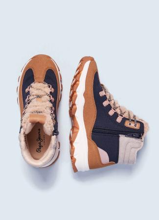 Детские высокие кроссовки Pepe Jeans London PEAK TRAIL GIRL PGS50173, коричневые Детские высокие кроссовки Pepe Jeans London PEAK TRAIL GIRL PGS50173, коричневые