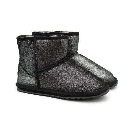 Детские полусапоги из овчины (угги) EMU Australia Wallaby Mini Metallic Teens T12358, черные