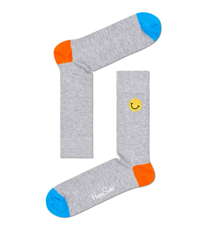 Ribbed Embroidery Smiley Sock RESMI01
