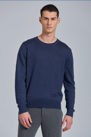 Linen Pullover Crew Neck deep ocean 8050141