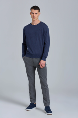 Linen Pullover Crew Neck deep ocean 8050141